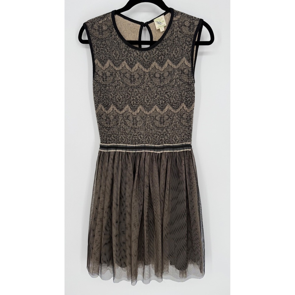 ANTHROPOLOGIE WESTON WEAR DULCIE TULLE SLEEVELESS SWEATER DRESS BLACK TAN MEDIUM